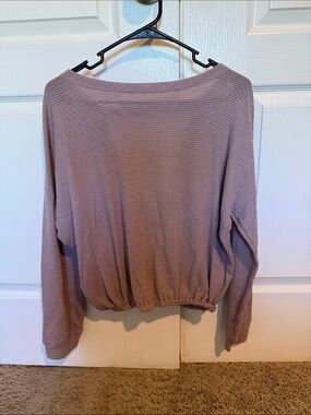 Popular Basics Mauve Waffle-Knit Long Sleeve Top
